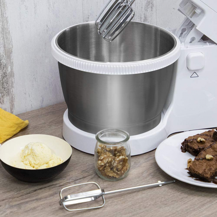 Mixer cu bol Cecotec PowerTwist 500 Steel 500 W, Bol 3.5 L, 5 viteze + Functie Turbo, Buton QuickOut, Sistem fixare ventuze, Ergonomic, Alb Inox [2]