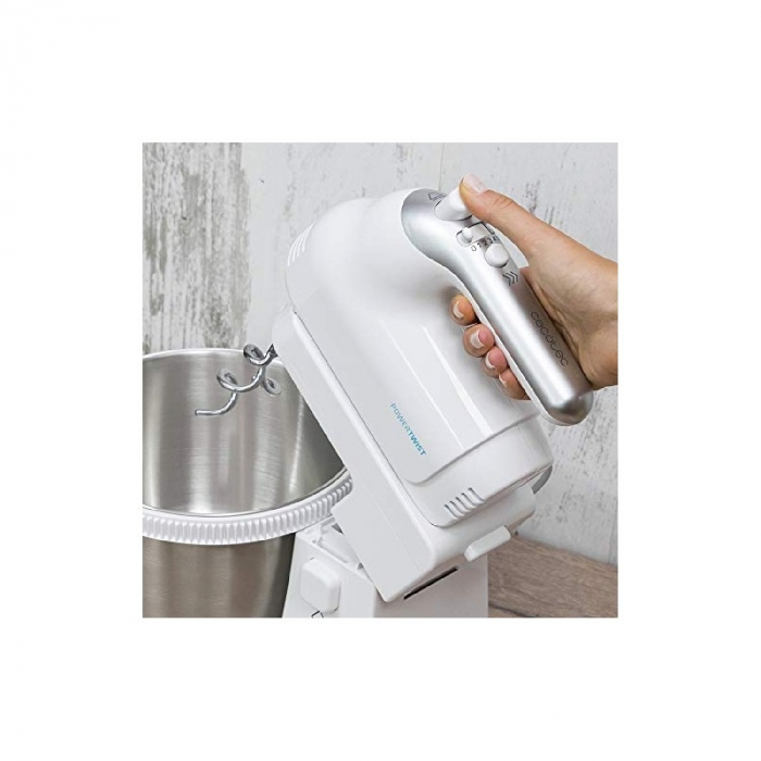 Mixer cu bol Cecotec PowerTwist 500 Steel 500 W, Bol 3.5 L, 5 viteze + Functie Turbo, Buton QuickOut, Sistem fixare ventuze, Ergonomic, Alb Inox [6]