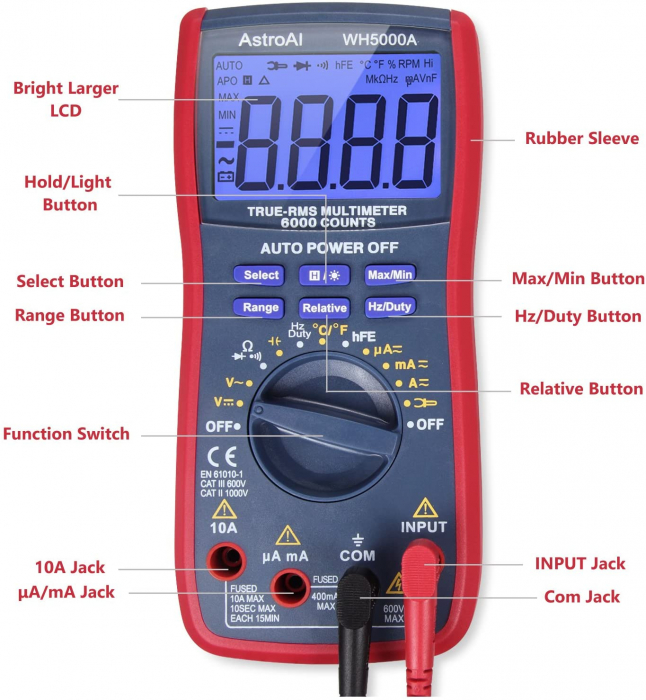 Multimetru digital AstroAI DM6000AR, TRMS 6000, True RMS, Masurare temperatura [2]