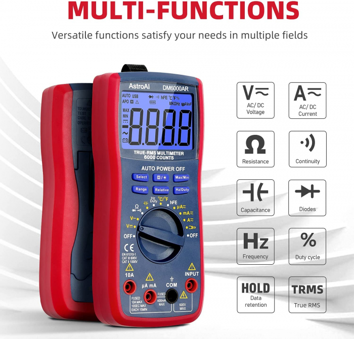 Multimetru digital AstroAI DM6000AR, TRMS 6000, True RMS, Masurare temperatura [3]