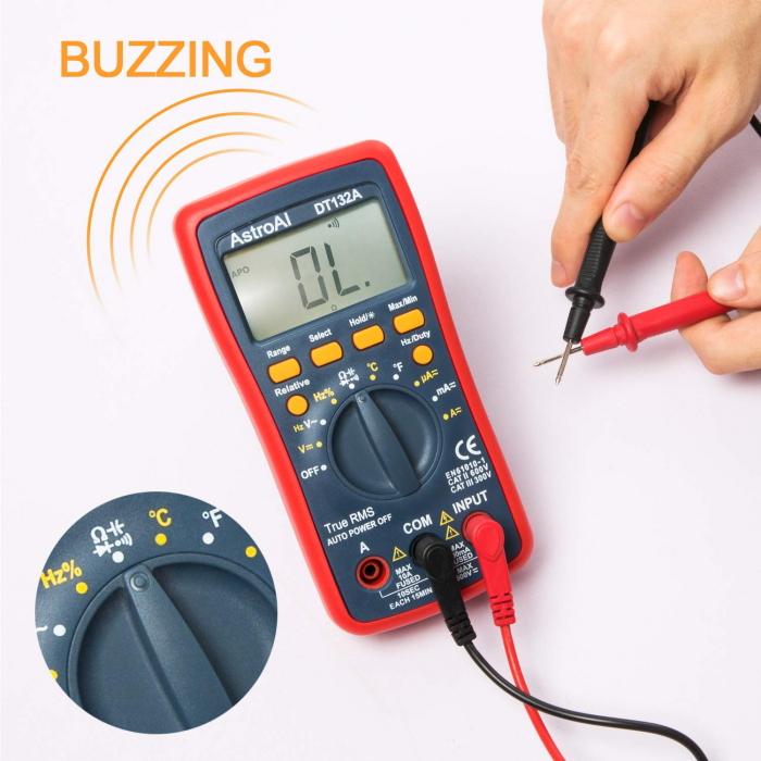 Multimetru digital AstroAI DT132A, TRMS 4000 Counts, Tensiunii, Curent, Rezistent, Continuitate, Auto-Range, Hold, Temperatura [7]