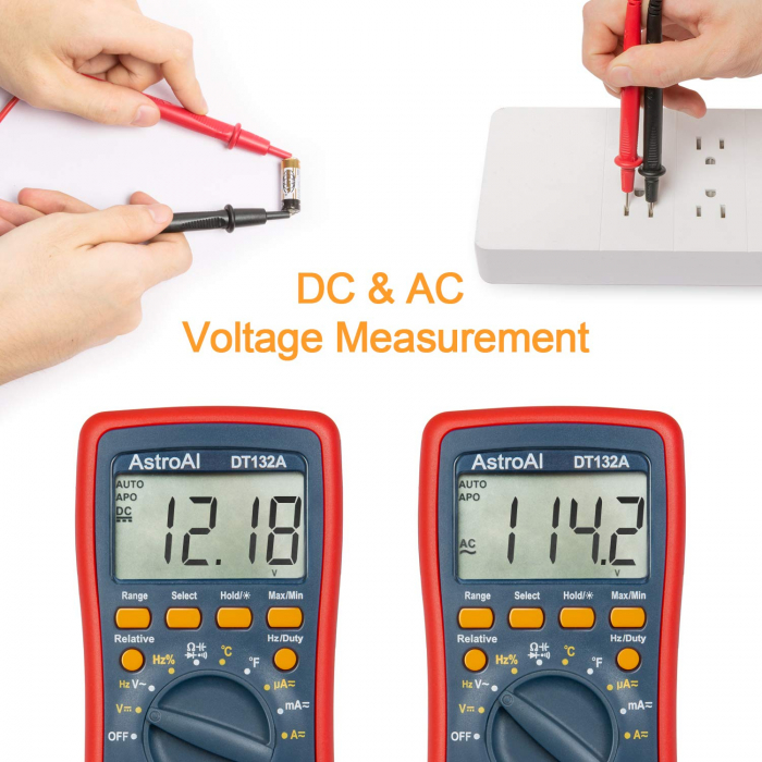 Multimetru digital AstroAI DT132A, TRMS 4000 Counts, Tensiunii, Curent, Rezistent, Continuitate, Auto-Range, Hold, Temperatura [2]