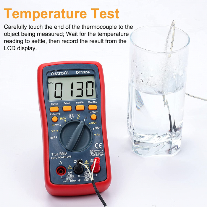 Multimetru digital AstroAI DT132A, TRMS 4000 Counts, Tensiunii, Curent, Rezistent, Continuitate, Auto-Range, Hold, Temperatura [5]