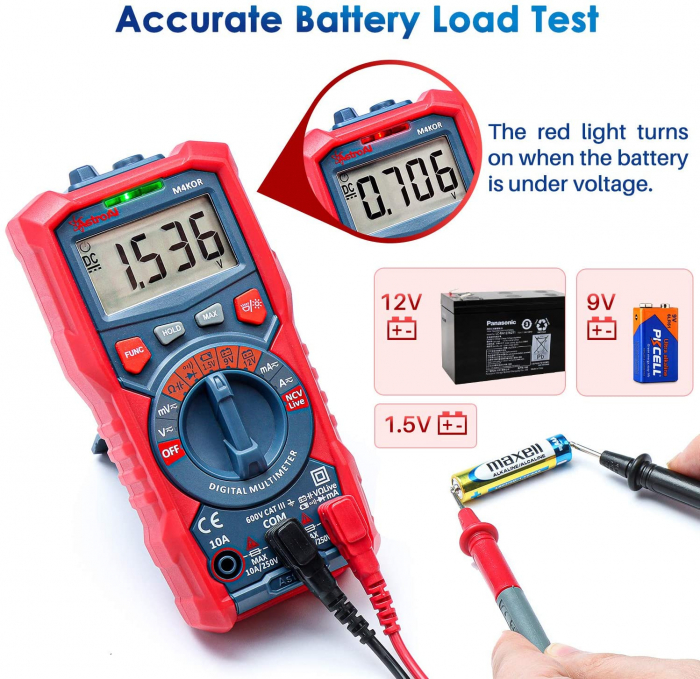 Multimetru digital AstroAI M4KOR, TRMS 4000, Ohmmetru, Voltmetru 1,5V 9V 12V, Masurare fara contact, Lanterna [5]