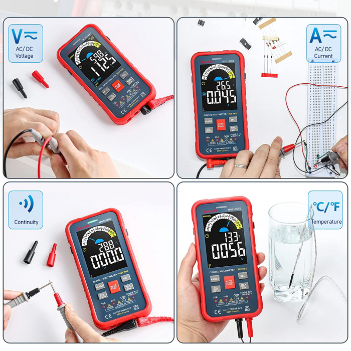Multimetru digital AstroAI MUS10KRD, 10000 Counts, Smart Auto, TRMS Auto-Ranging, Display Color, Masurare continuitate, Temperatura, Geanta transport [7]