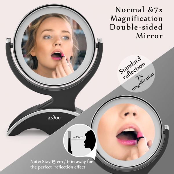 Oglinda cosmetica Anjou iluminata LED, 2 fete, Marire 7X [5]