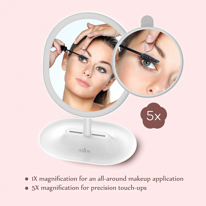 Oglinda cosmetica Anjou iluminata LED, control Touch, Marire 5X acumulator reincarcabil [2]
