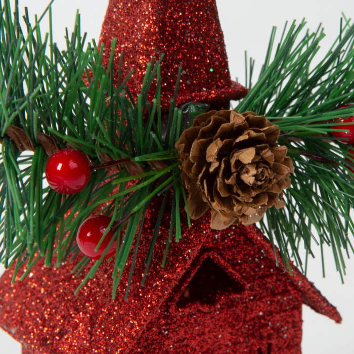 Ornament de brad cu agățătoare - biserică - 16 x 6.5 cm - roșie [3]