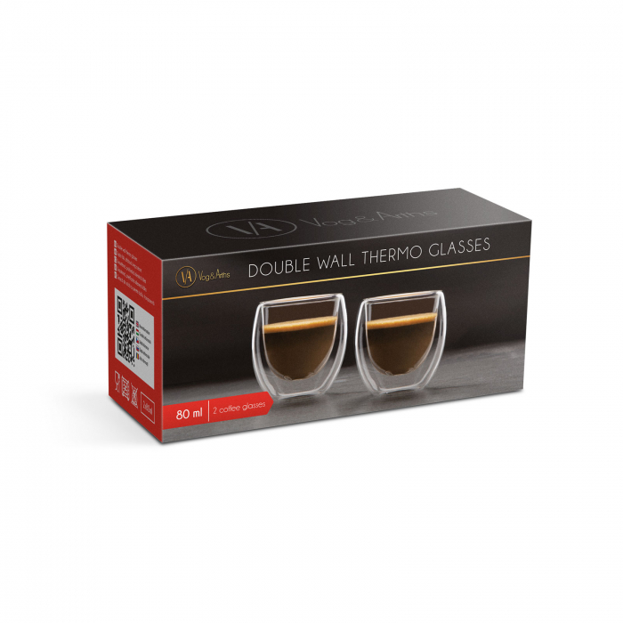 Pahar de sticla borosilicalata cu perete dublu pentru ceai, cafea sau capucino - 80 ml - 2 buc/cutie [2]