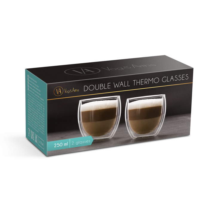 Pahar din sticla borosilicata cu perete dublu pentru cafea si cappuccino  - 250 ml - 2 buc/cutie [2]