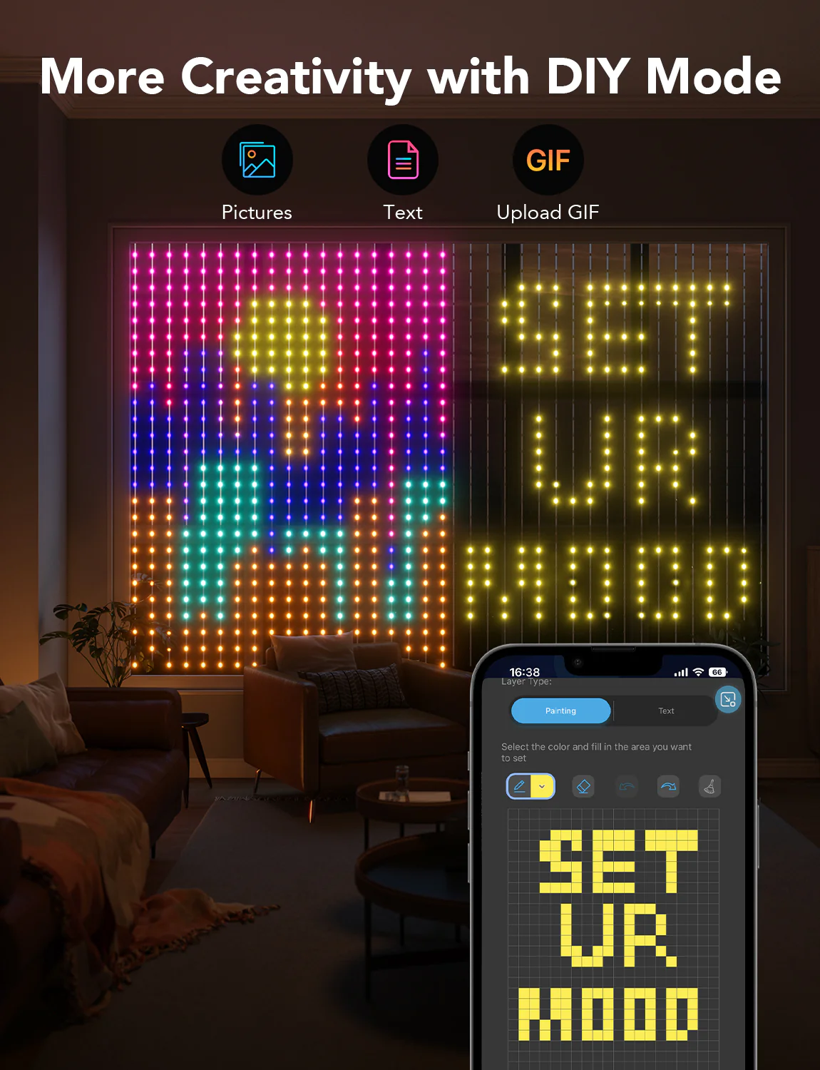 Perdea cu lumini LED Smart Govee H70B1 Curtain Lights, RGBIC, 520 LED-uri, IP65, 1.5m [4]