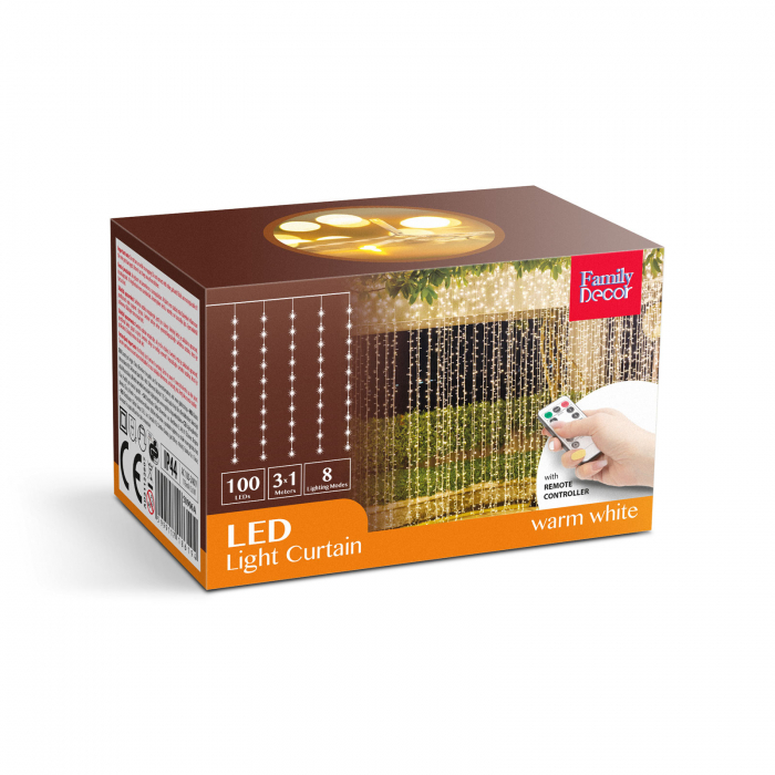 Perdea luminoasă - 100 LED culoare alb-cald - 3 x 1 m - 230V - cu telecomandă [5]