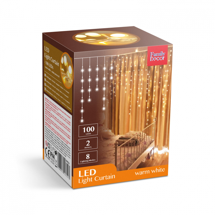 Perdea luminoasă - 100 LEDuri - alb cald - IP44 - 2,2 m - 8 programe [6]