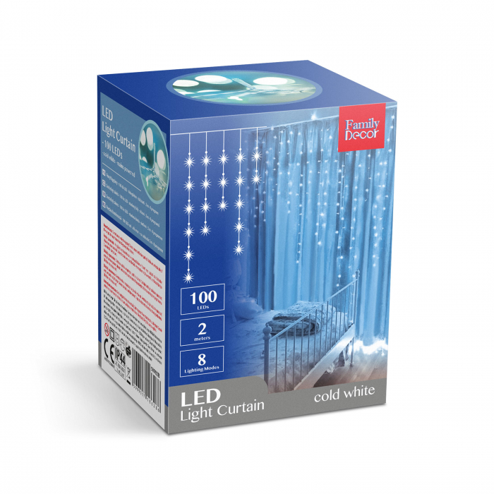 Perdea luminoasă de Craciun - 100 LEDuri - alb rece - IP44 - lungime 2,2 m - 8 programe [6]