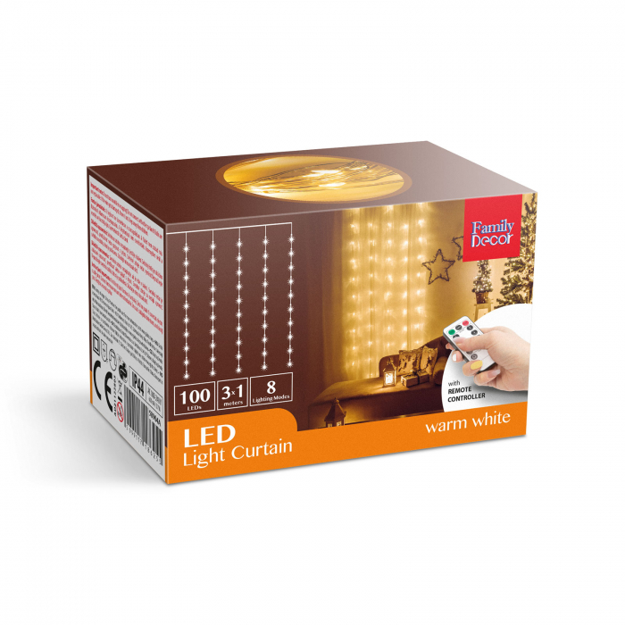Perdea luminoasă - 100 micro-LEDuri - alb cald - 3 x 1 m - 230V - cu telecomandă [4]