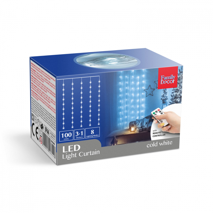 Perdea luminoasă - 100 micro-LEDuri - alb rece - 3 x 1 m - 230V - cu telecomandă [4]