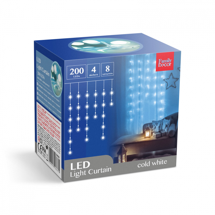Perdea luminoasă - 200 LEDuri - alb rece - IP44 - 4,2 m - 8 programe [6]