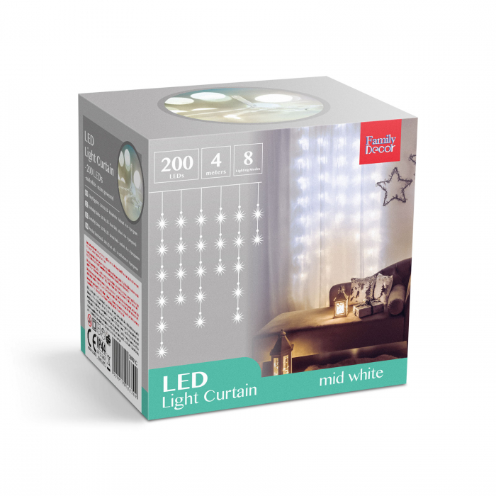 Perdea luminoasă - 200 LEDuri - albă - IP44 - 4,2 m - 8 programe [6]
