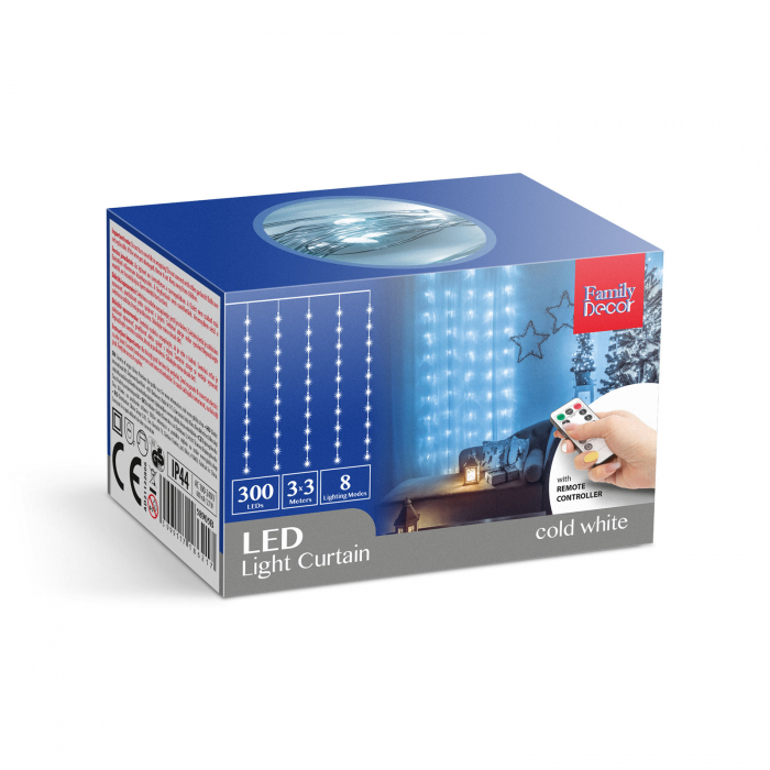 Perdea luminoasă - 300 micro LEDuri - alb rece - 3 x 3 m - 230V - cu telecomandă [4]