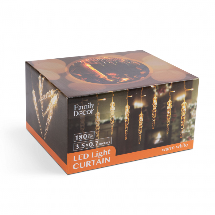 Perdea luminoasă de Craciun cu LED - cu țurțuri - 3,5 x 0,7 m - 180 LED-uri alb cald - IP44 [6]