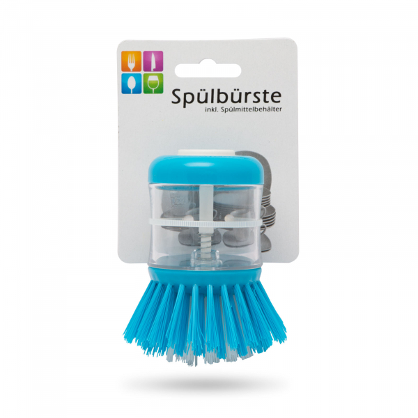 Perie ergonomica de mana pentru vase cu dozator de detergent – albastru [2]