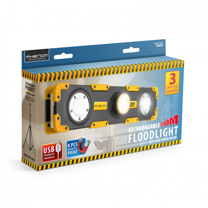 Proiector LED cu acumulator pentru trepied - intensitate reglabila, priza USB - 1200 lumeni - Phenom [8]