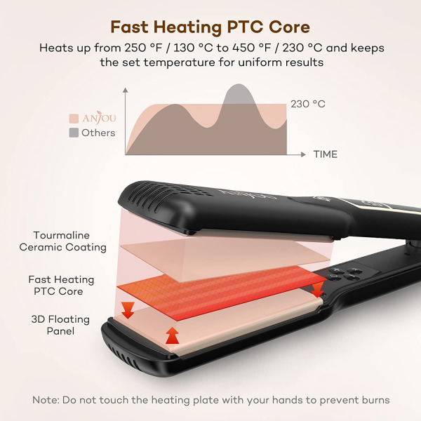 Placa de indreptat parul Anjou Professional Flat Iron AJ-PCA008, 230 grade, invelis ceramica [7]