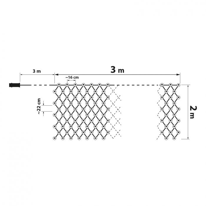 Plasă luminoasă LED - 190 LEDuri alb-calde - 3 x 2 m - 230V - cu telecomandă, 8 moduri iluminare [4]