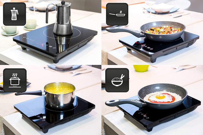 Plita cu inductie Cecotec Full Crystal, 2000W, Touch control, 2000W, cu ecran digital, control tactil, 10 niveluri, Negru [6]