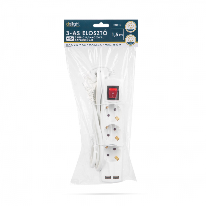 Prelungitor 3 - 3 x 1,5 mm - 1,5 m - cu 2 x USB - cu buton [2]