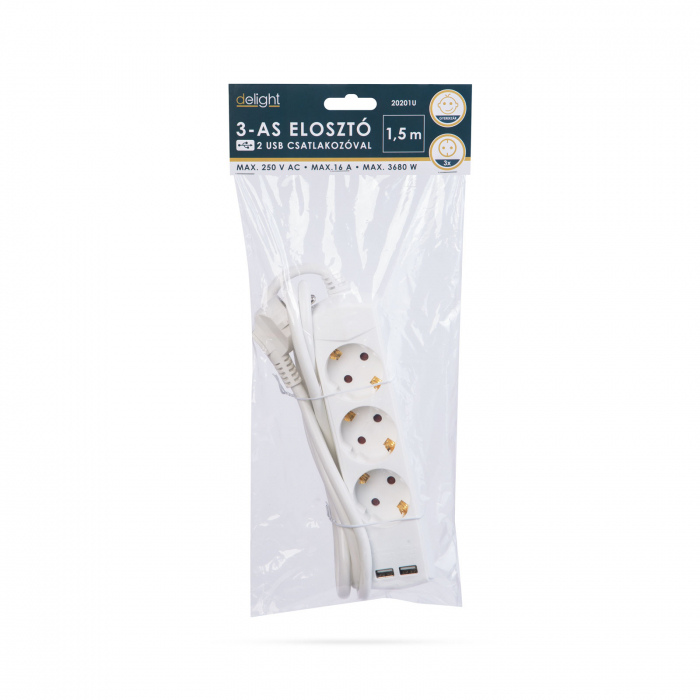 Prelungitor 3 x 1,5 mm² - 1,5 m - cu 2 x USB [2]