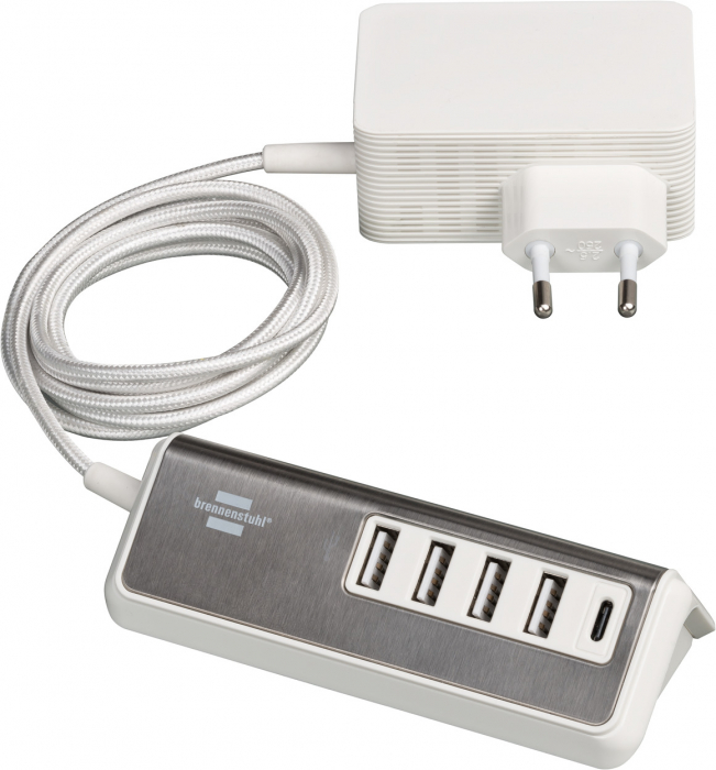 Prelungitor Brennenstuhl Estilo 4x USB-A, 1x USB C, Inox, 4.2A, Argintiu-Alb [6]