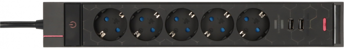 Prelungitor Brennenstuhl Gaming GSL 05 USB, 5 prize, 2 USB, 2.4A, Iluminare LED, 1,5m Buton On Off, Incarcare rapida [4]