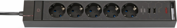 Prelungitor Brennenstuhl Gaming GSL 05 USB, 5 prize, 2 USB, 2.4A, Iluminare LED, 1,5m Buton On Off, Incarcare rapida [3]