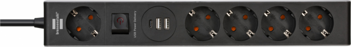 Prelungitor Brennenstuhl Premium-line 5 prize, 2 USB, 1 USB-C, 2.4A, 1,5m Buton On Off, Incarcare rapida [3]