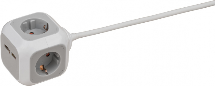 Prelungitor Brennenstuhl forma de cub cu prize si USB, 1.4m [2]