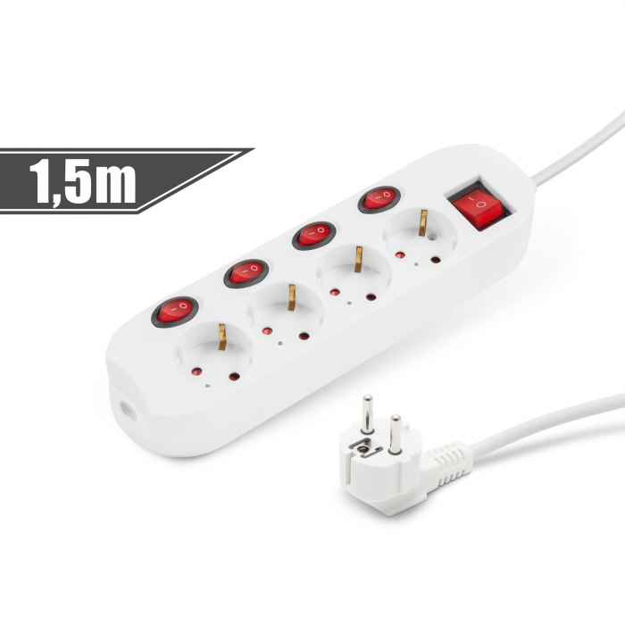 Prelungitor electric cu 4 prize și buton oprire 4+1 - 250 V • 16 A - 1,5 m [2]