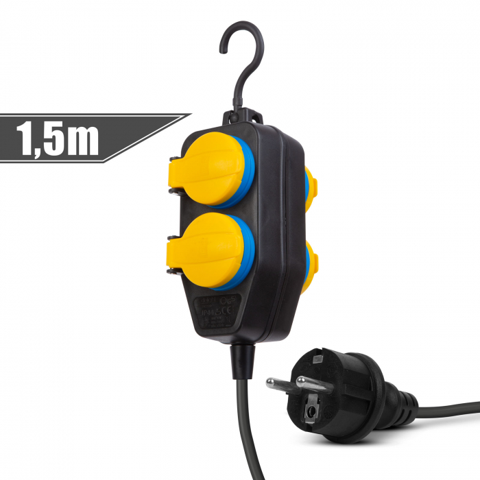 Prelungitor electric pentru exterior, cu capac - 1,5 m - 4 x 230V - 3 x 1,5 mm2 - IP44 [1]
