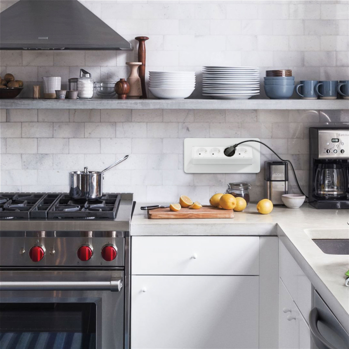 Priza incastrabila si rabatabila de birou cu 4 prize – tip „flip-up” – alb mat [5]