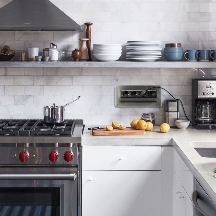 Prelungitor incastrat – 4 prize – tip „flip-up” – finisaj metalic satinat (șlefuit) [5]