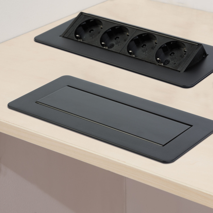 Prelungitor încastrat – 4 prize – tip „flip-up” – negru mat [3]