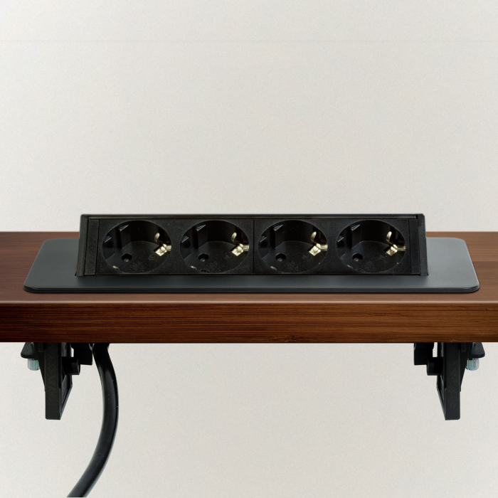 Prelungitor încastrat – 4 prize – tip „flip-up” – negru mat [4]