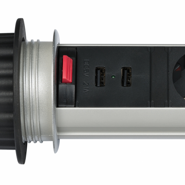 Prelungitor incorporabil birou sau blat bucatarie Brennenstuhl 3 prize, 2 x USB, retractabil cablu 2M [2]