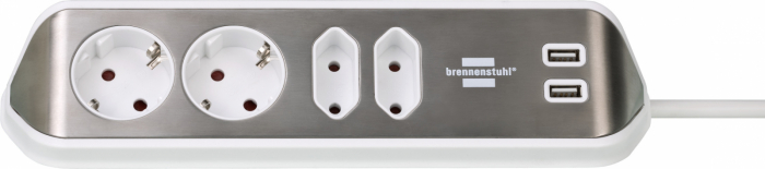 Prelungitor pentru perete colt Brennenstuhl Estilo 4 prize, 2 USB, 3.1 A, 2m Inox, Adeziv inclus, Argintiu-Alb [3]