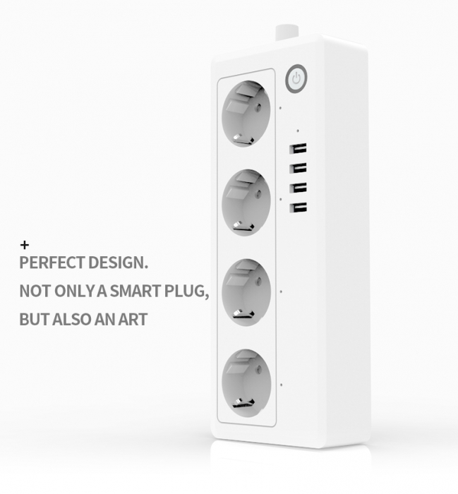 Prelungitor Smart A26, Wifi, 16A, 4 Prize Individuale, 4 USB Tuya, Alexa, Google Assistant [2]