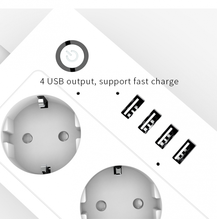 Prelungitor Smart A26, Wifi, 16A, 4 Prize Individuale, 4 USB Tuya, Alexa, Google Assistant [7]