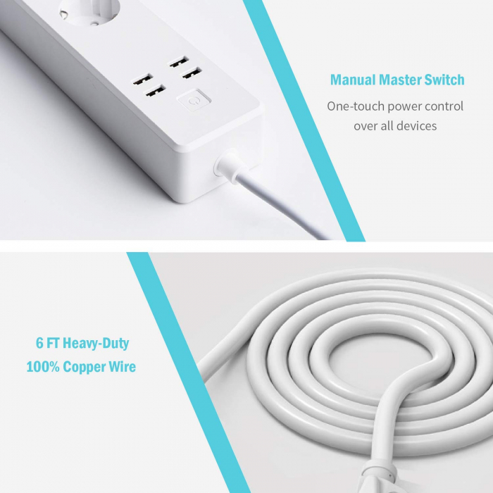Prelungitor smart WiFi Meross MSS425F , 3 Prize, 4 x USB, Cablu 1.8m, Alexa, Google Assistant [5]