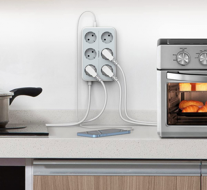 Prelungitor electric Tessan TS-303, 6 prize, 3 USB 3A, cablu 2m [4]