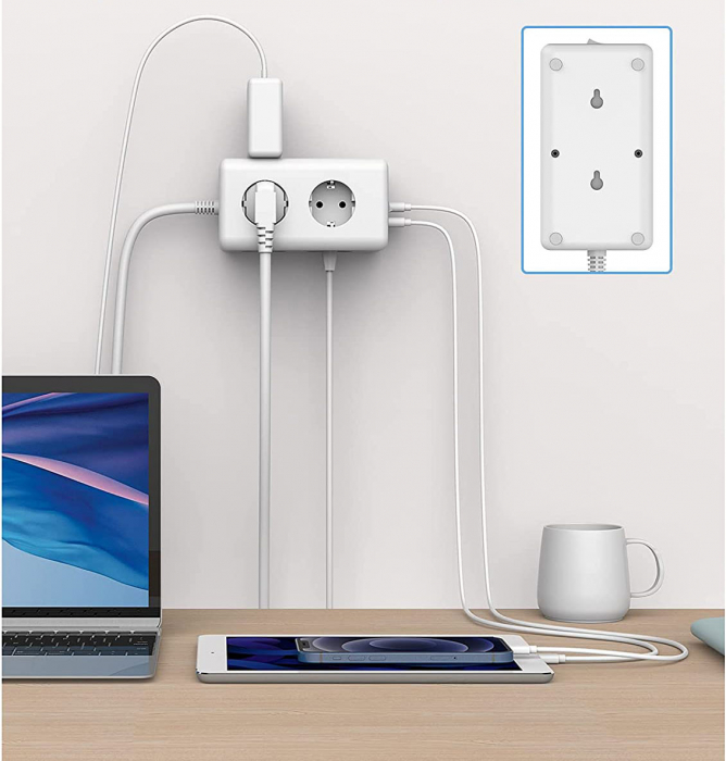 Prelungitor electric tip cub Tessan TS-306, 6 prize, 3 USB 3A, cablu 2m [4]