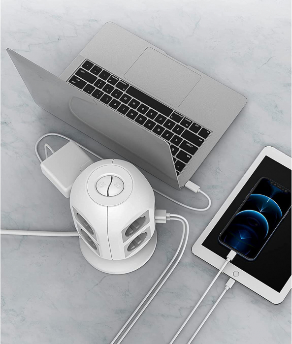 Prelungitor tip Turn Tessan JW402, 8 prize, 4 USB 3.1A, cablu 2m, protectie la suprasarcina [6]
